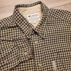 Columbia Button Down Shirt Mens Xl Black White Check Plaid Long Sleeve Pocket